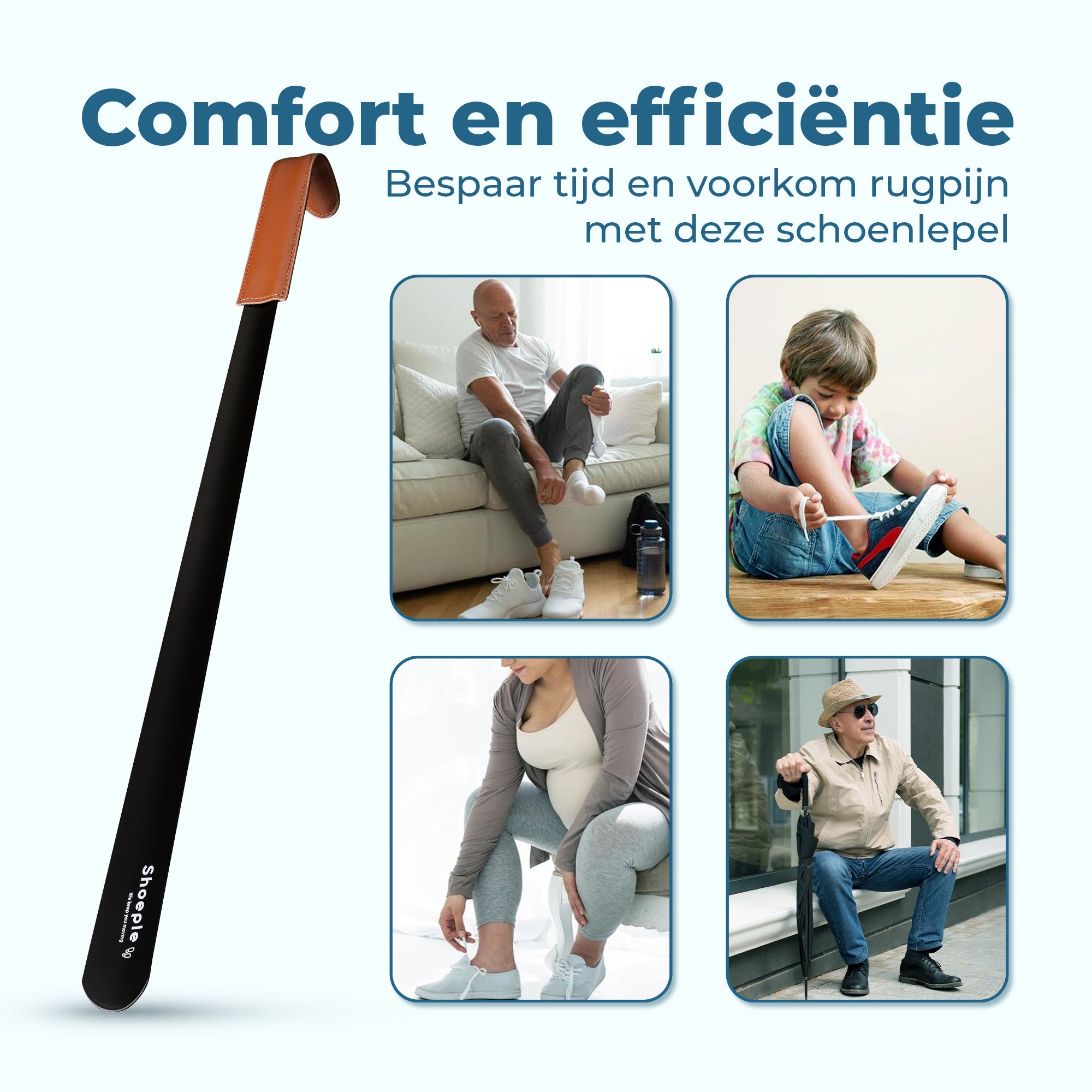 Shoeple Schoenlepel - 58cm Lang - RVS Duurzaam en extra sterk - Zwart