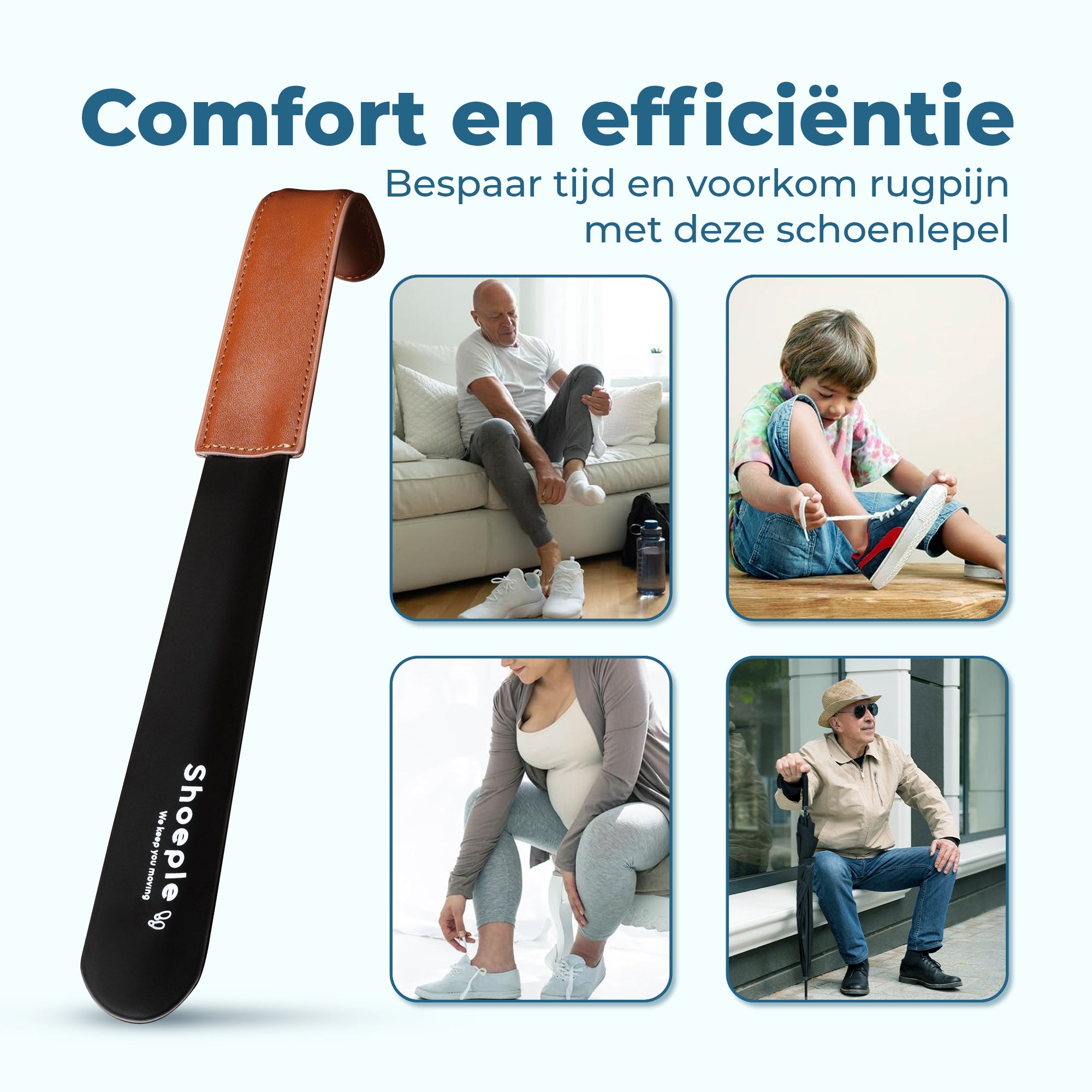 Shoeple Schoenlepel - 30cm Lang - RVS Duurzaam en extra sterk - Zwart
