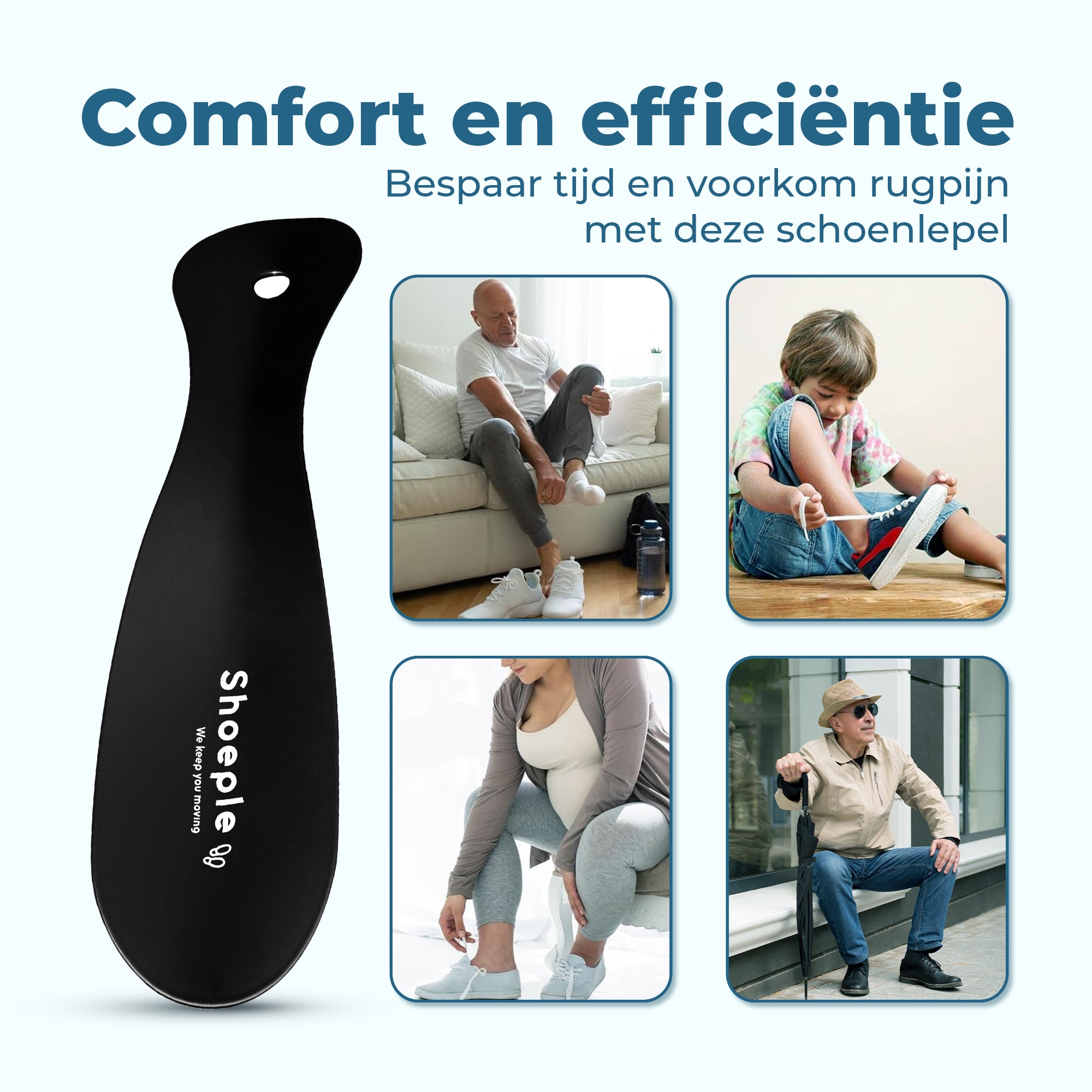 Shoeple Schoenlepel - 18,5cm Lang - RVS Duurzaam en extra sterk - Zwart