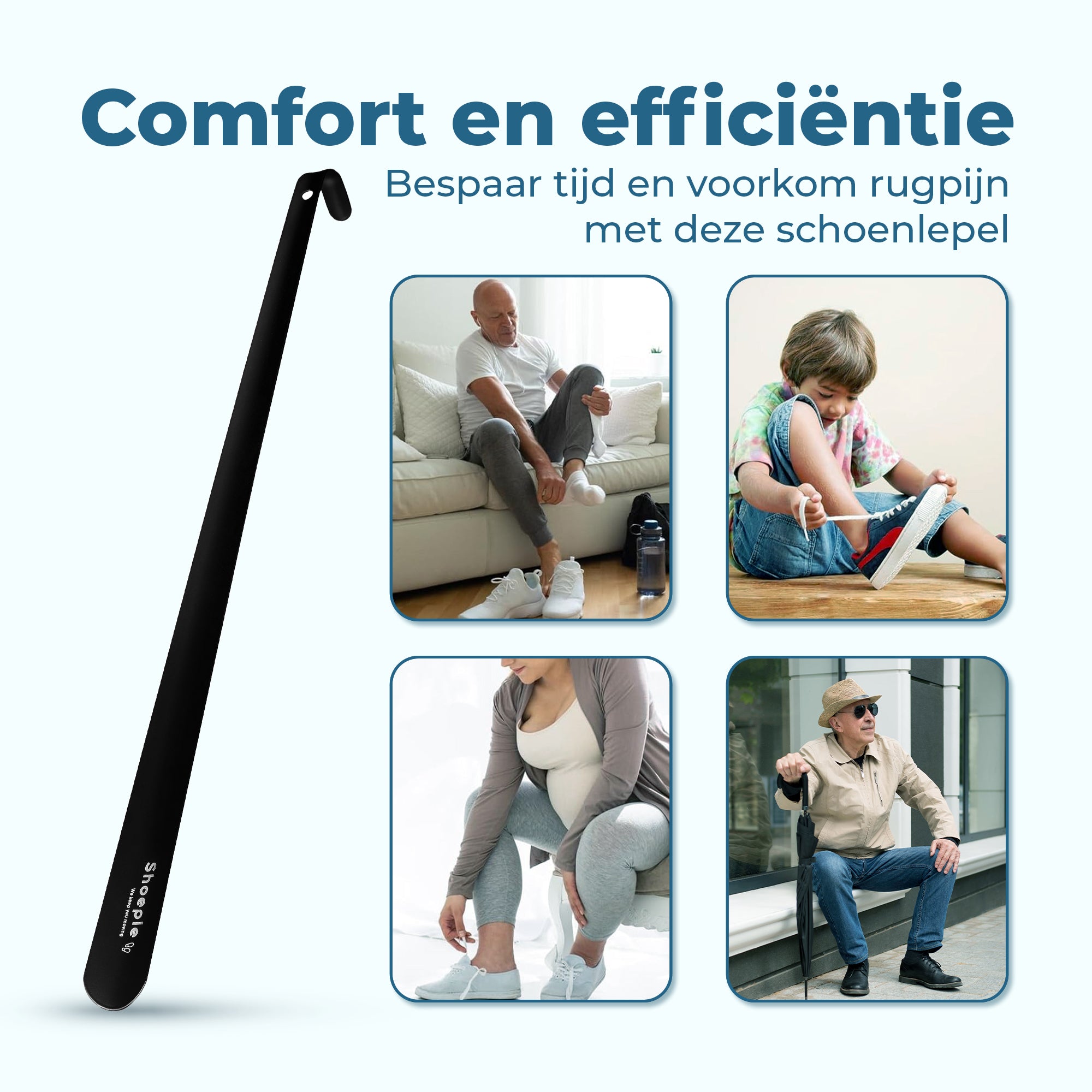 Shoeple Schoenlepel - 58cm Lang - RVS Duurzaam en extra sterk - Zwart