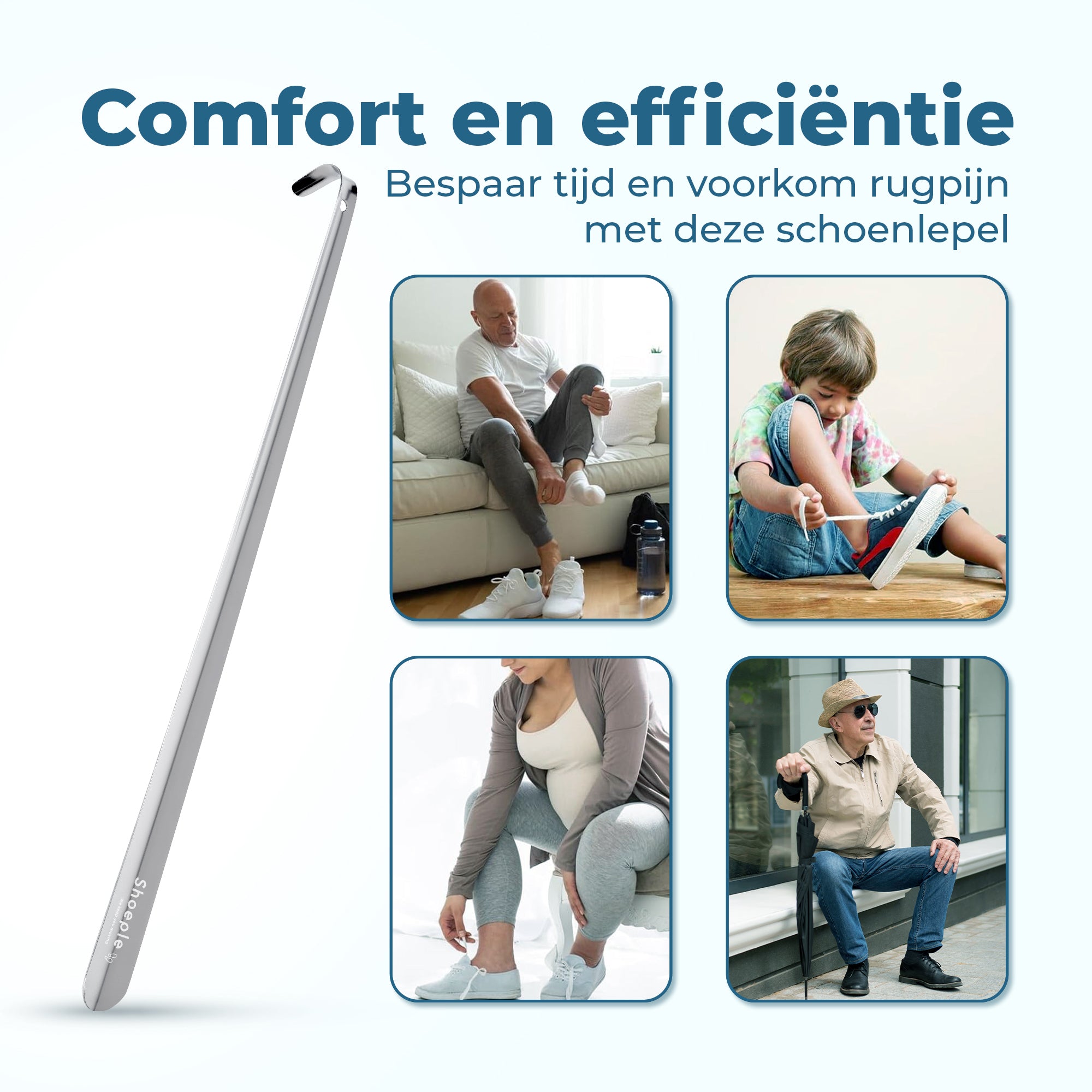 Shoeple Schoenlepel - 58cm Lang - RVS Duurzaam en extra sterk - Zilver