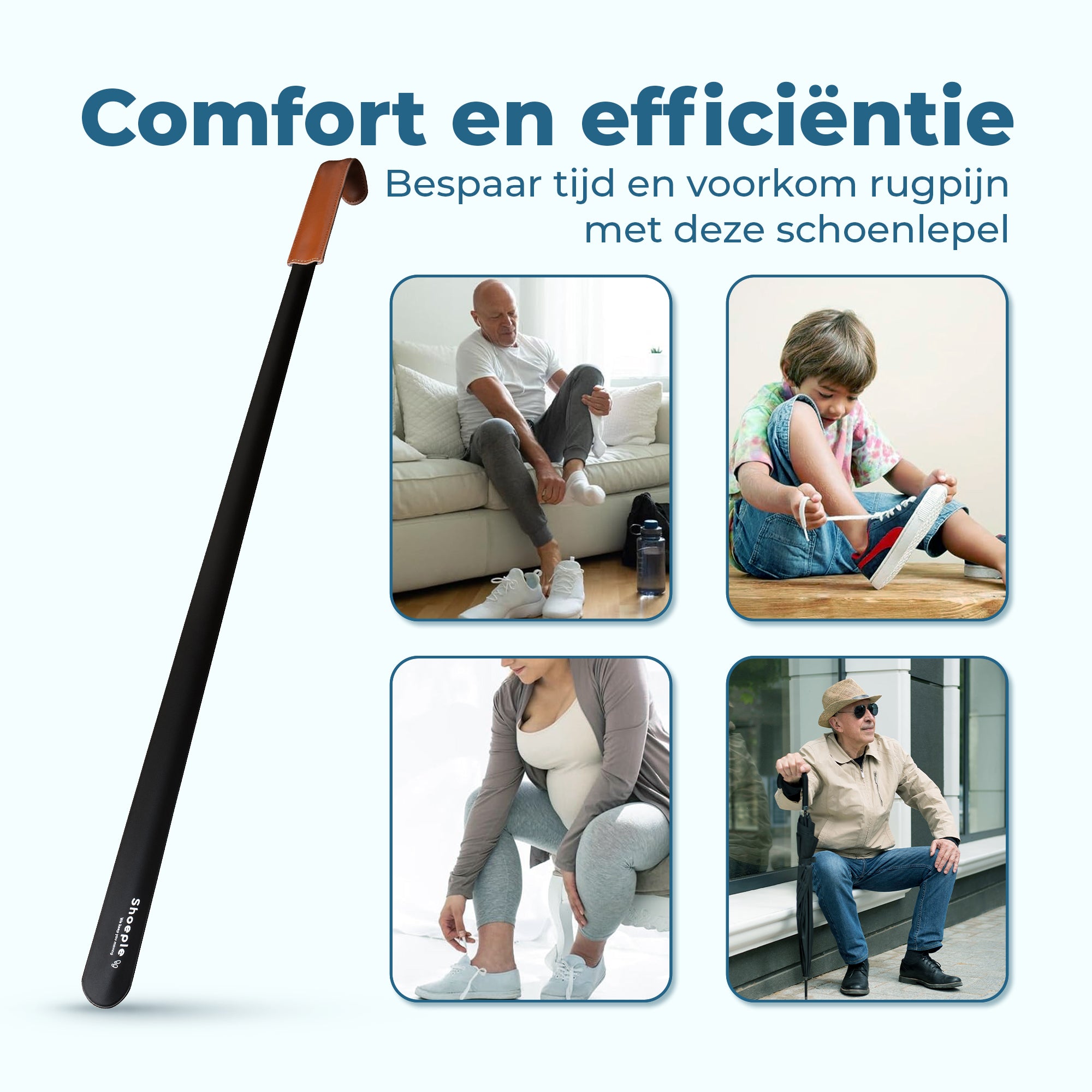 Shoeple Schoenlepel - 80cm Lang - RVS Duurzaam en extra sterk - Zwart