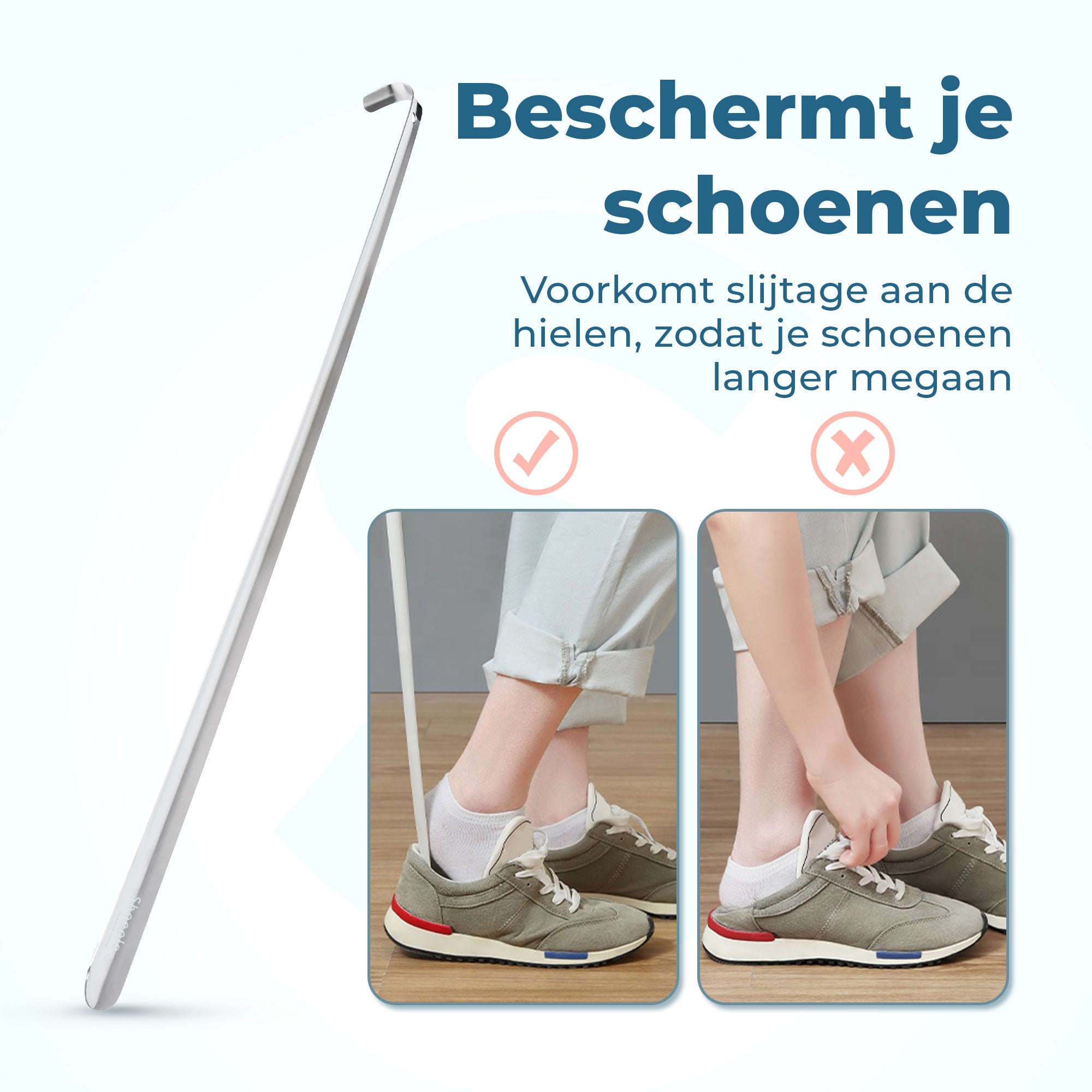 Shoeple Schoenlepel - 80cm Lang - RVS Duurzaam en extra sterk - Zilver