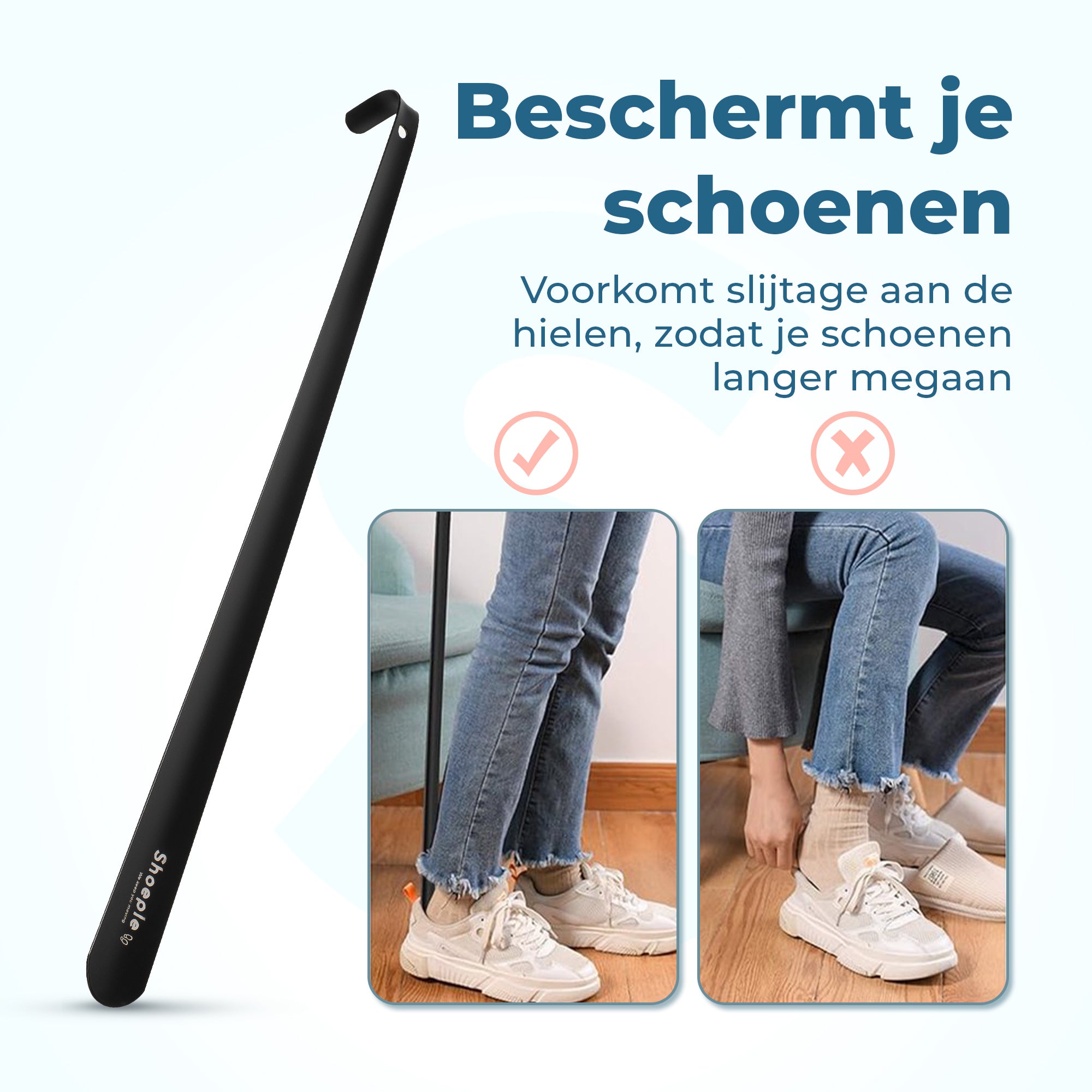 Shoeple Schoenlepel - 58cm Lang - RVS Duurzaam en extra sterk - Zwart