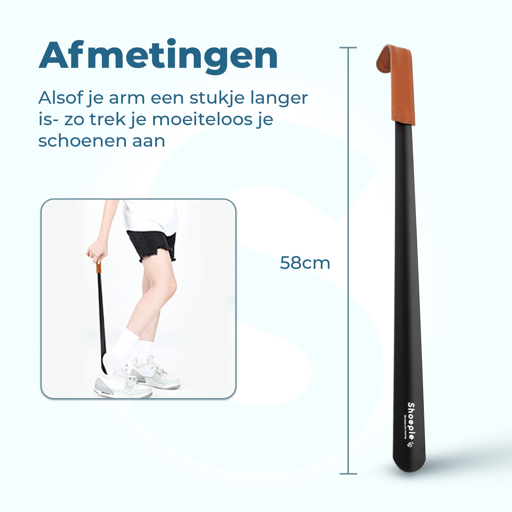 Shoeple Schoenlepel - 58cm Lang - RVS Duurzaam en extra sterk - Zwart