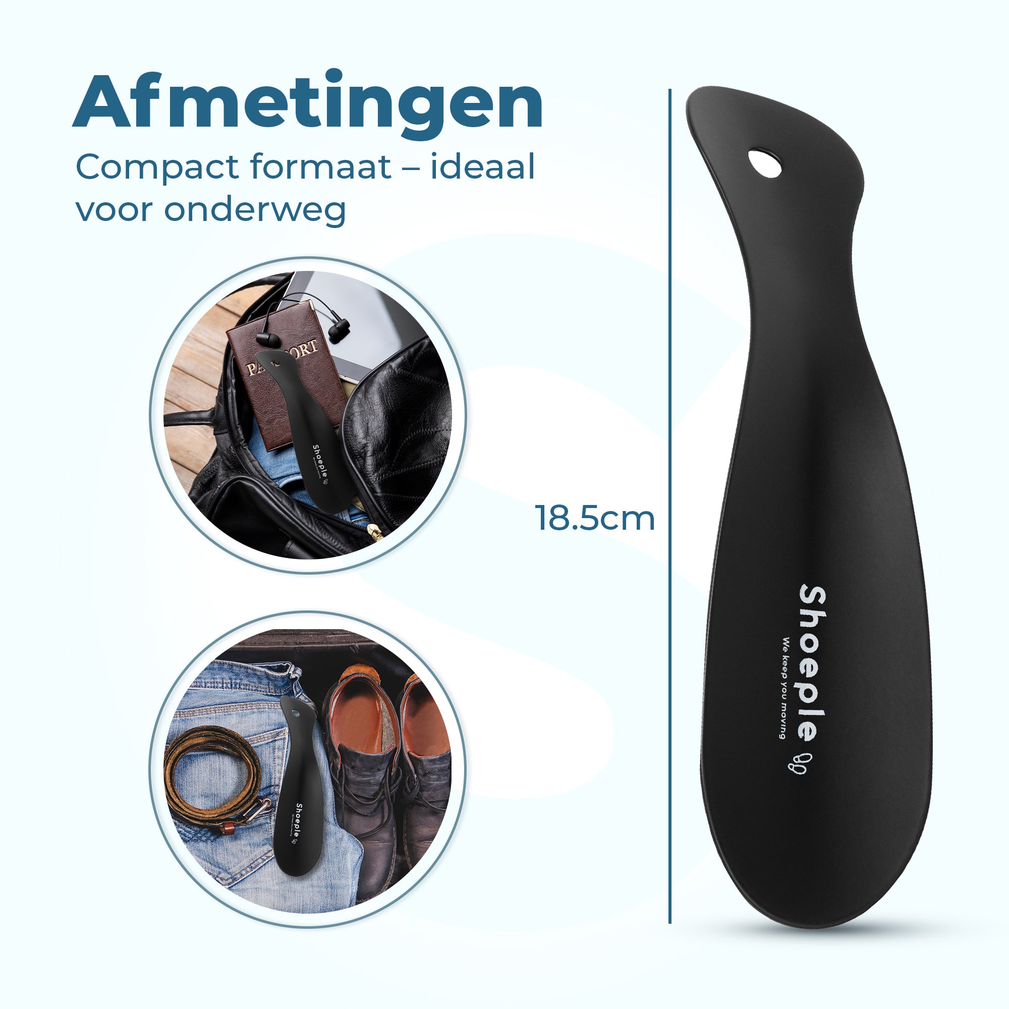 Shoeple Schoenlepel - 18,5cm Lang - RVS Duurzaam en extra sterk - Zwart