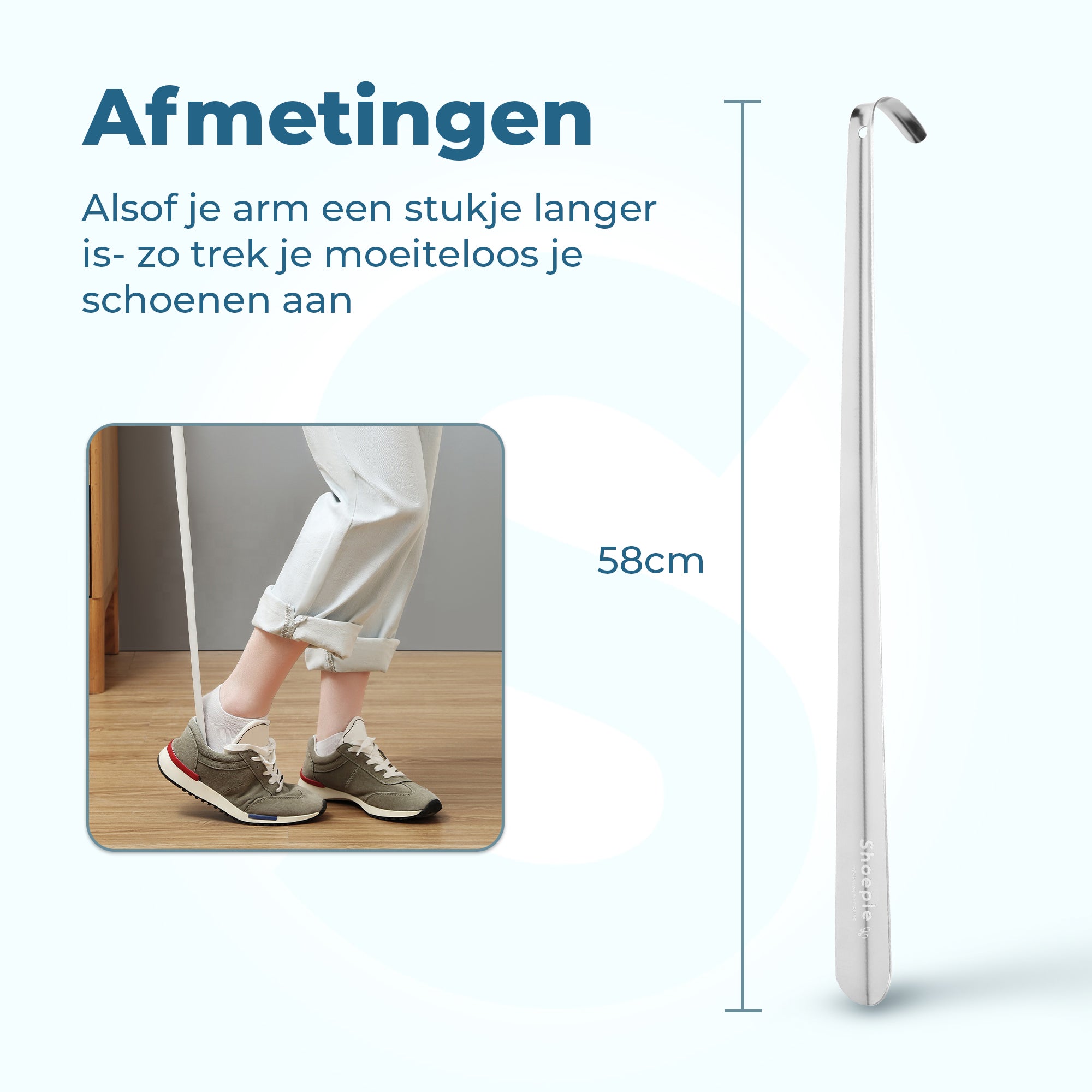 Shoeple Schoenlepel - 58cm Lang - RVS Duurzaam en extra sterk - Zilver