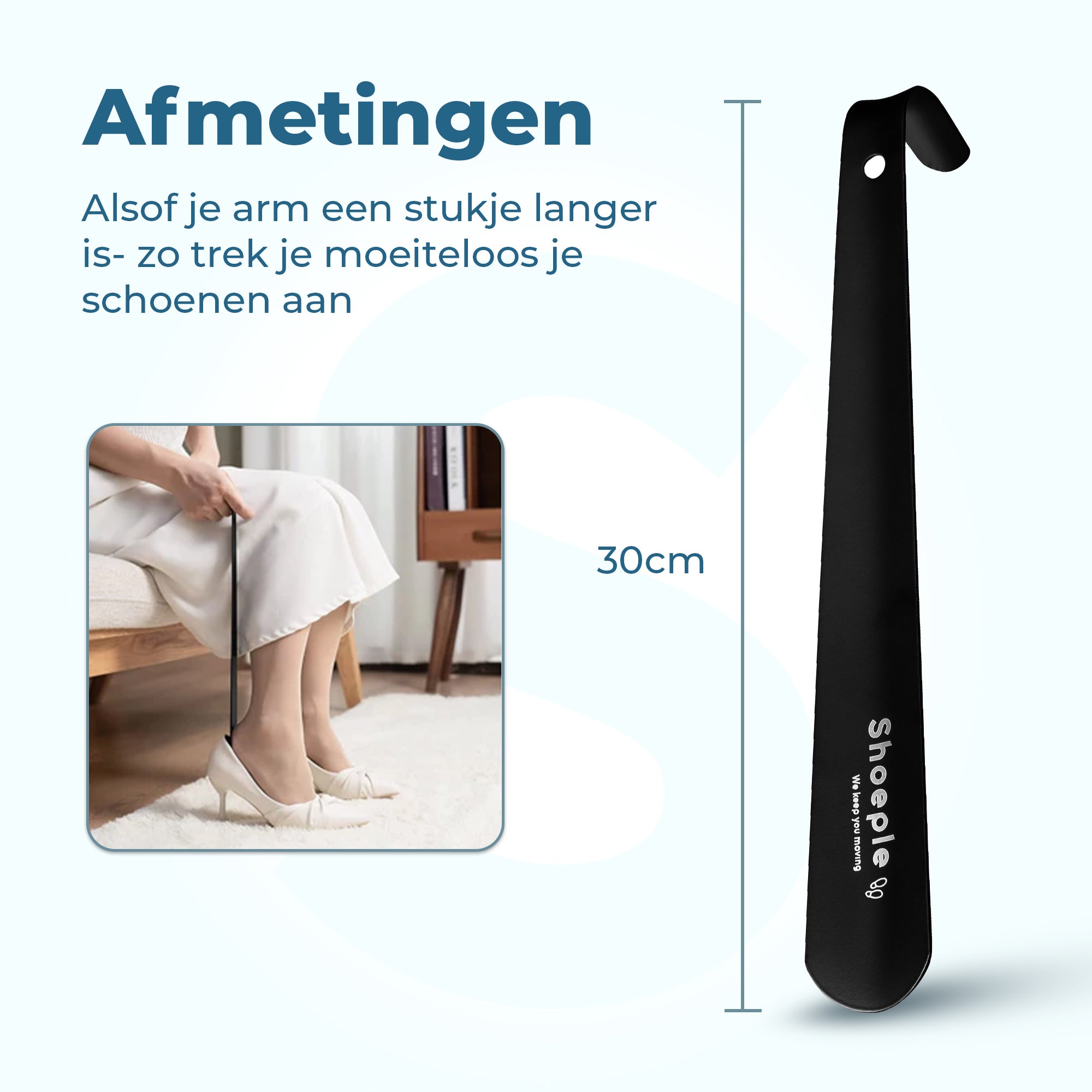Shoeple Schoenlepel - 30cm Lang - RVS Duurzaam en extra sterk - Zwart