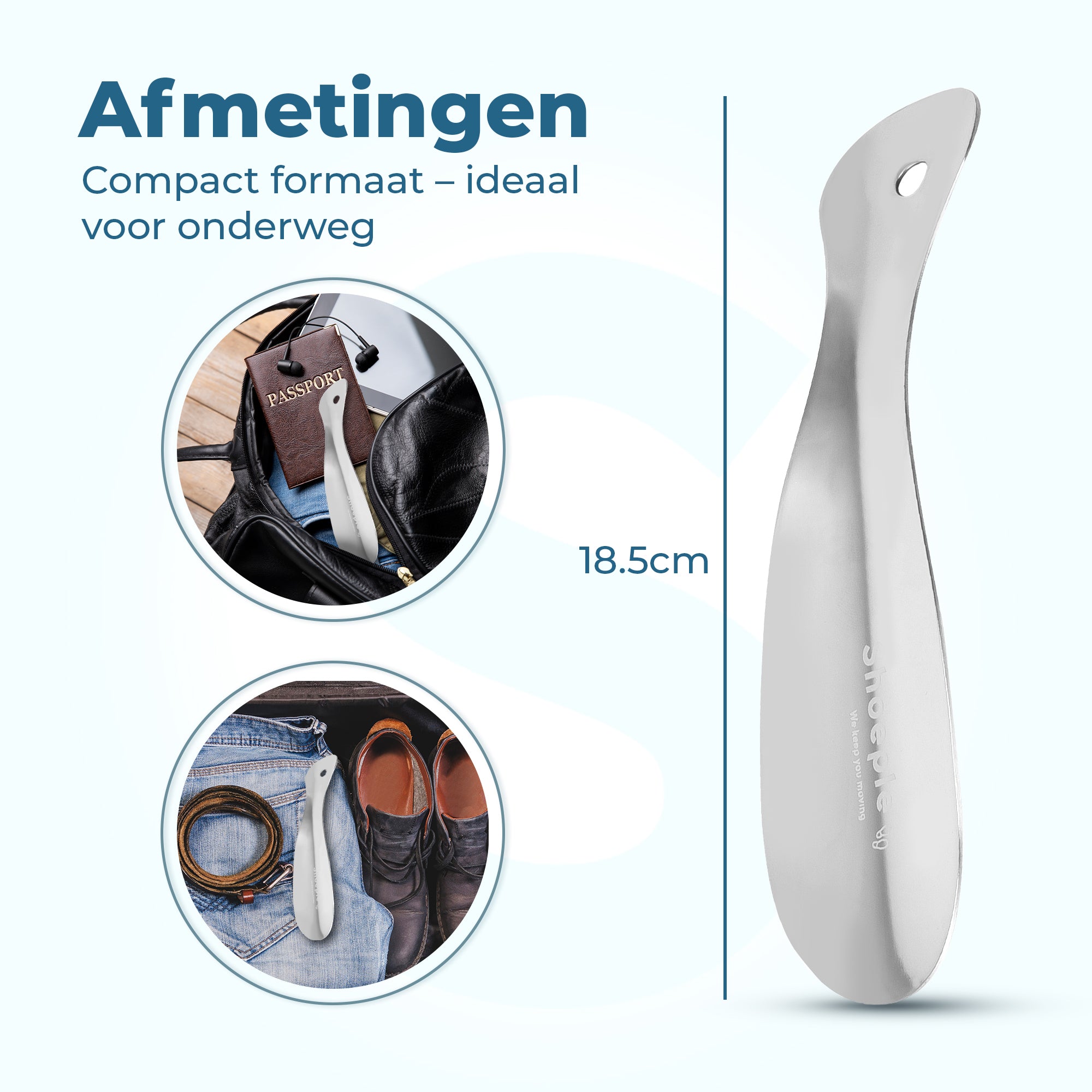 Shoeple Schoenlepel - 18,5cm Lang - RVS Duurzaam en extra sterk - Zilver