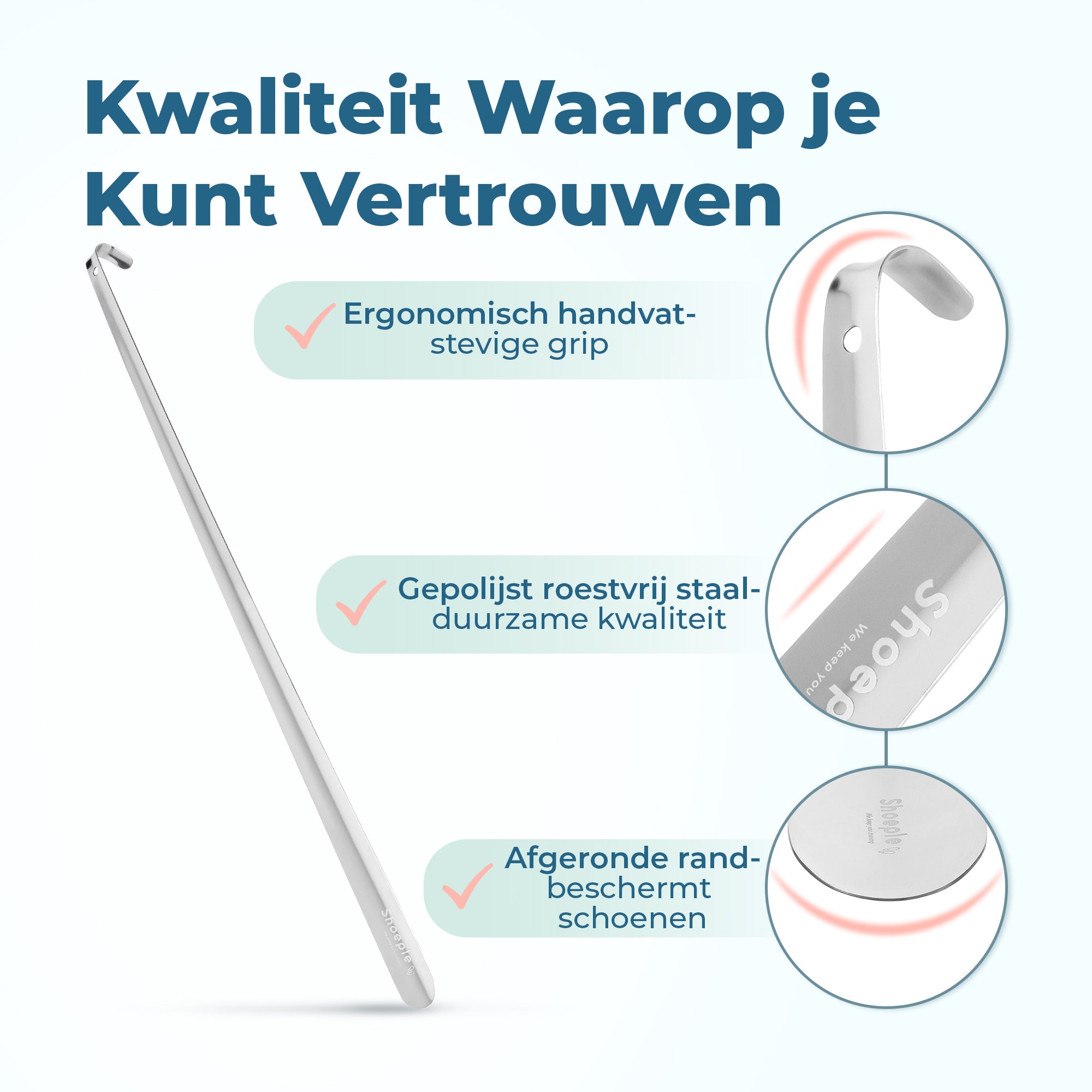 Shoeple Schoenlepel - 80cm Lang - RVS Duurzaam en extra sterk - Zilver