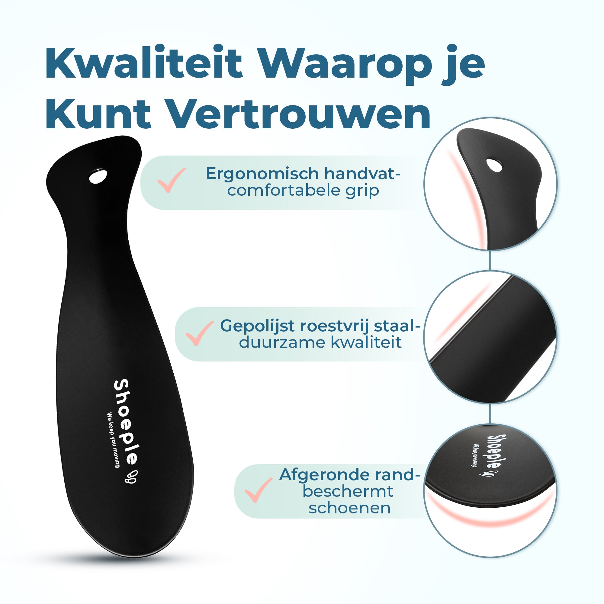 Shoeple Schoenlepel - 18,5cm Lang - RVS Duurzaam en extra sterk - Zwart