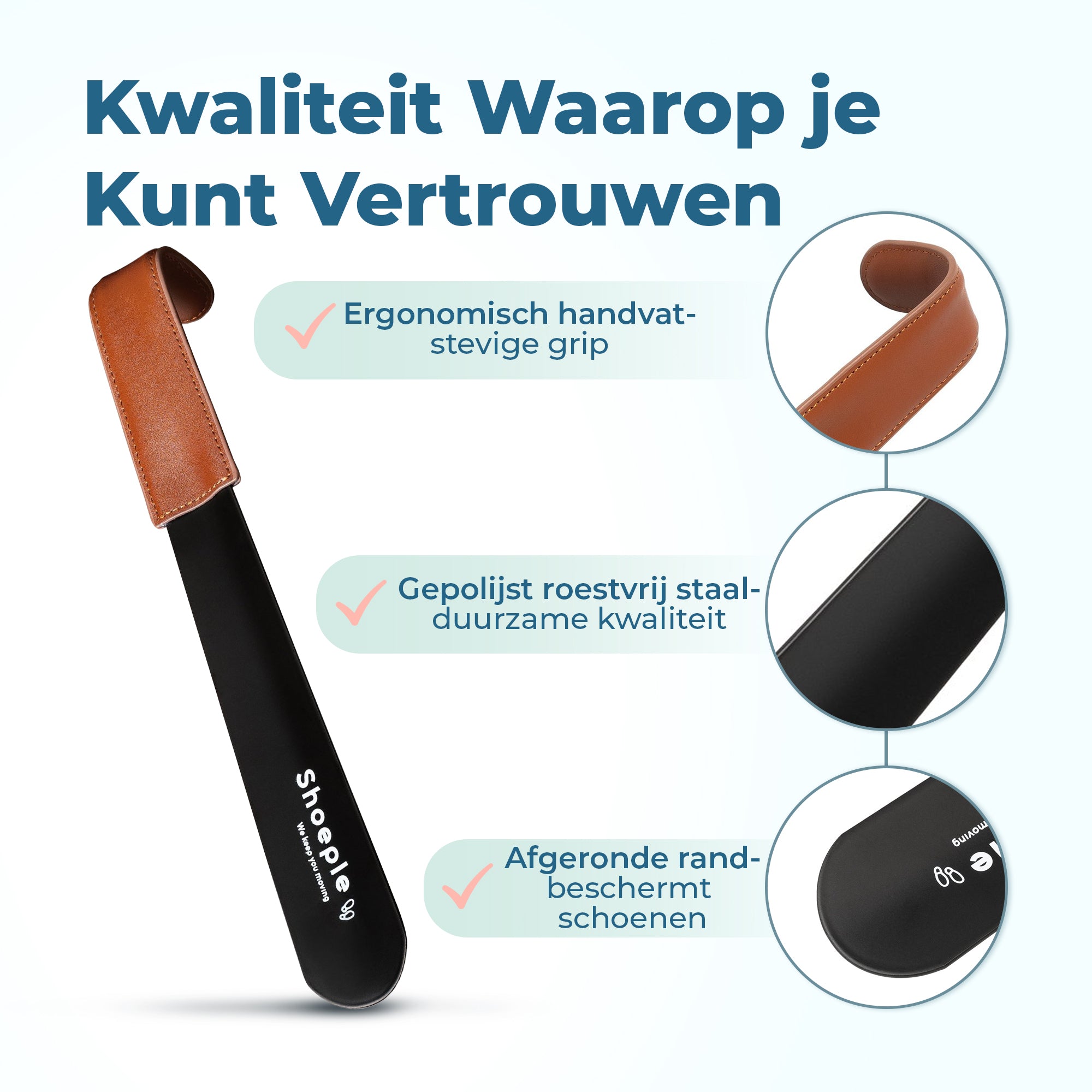 Shoeple Schoenlepel - 30cm Lang - RVS Duurzaam en extra sterk - Zwart