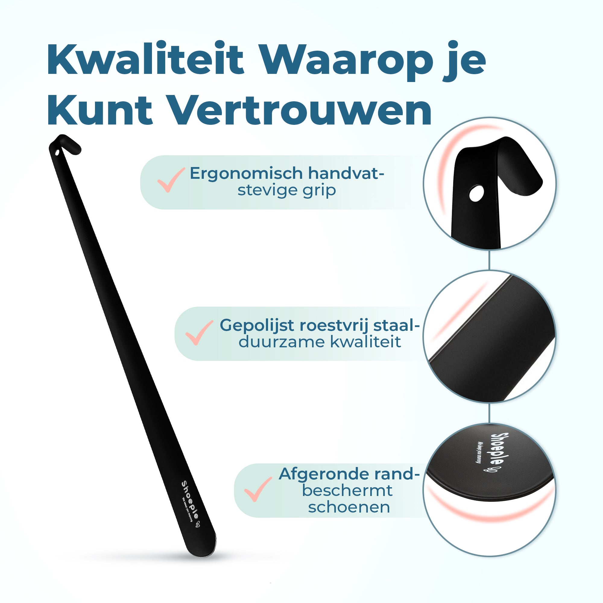 Shoeple Schoenlepel - 58cm Lang - RVS Duurzaam en extra sterk - Zwart