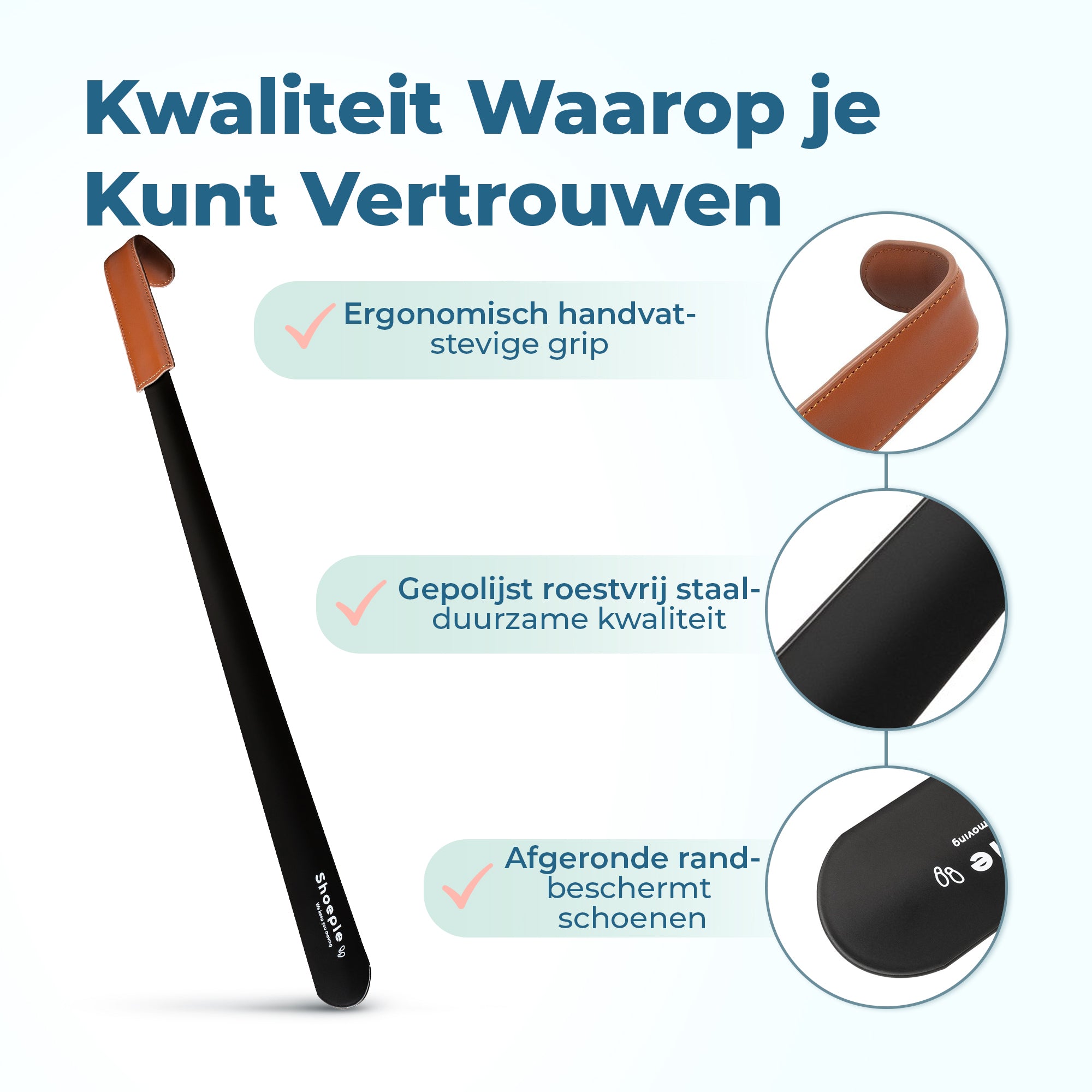 Shoeple Schoenlepel - 58cm Lang - RVS Duurzaam en extra sterk - Zwart