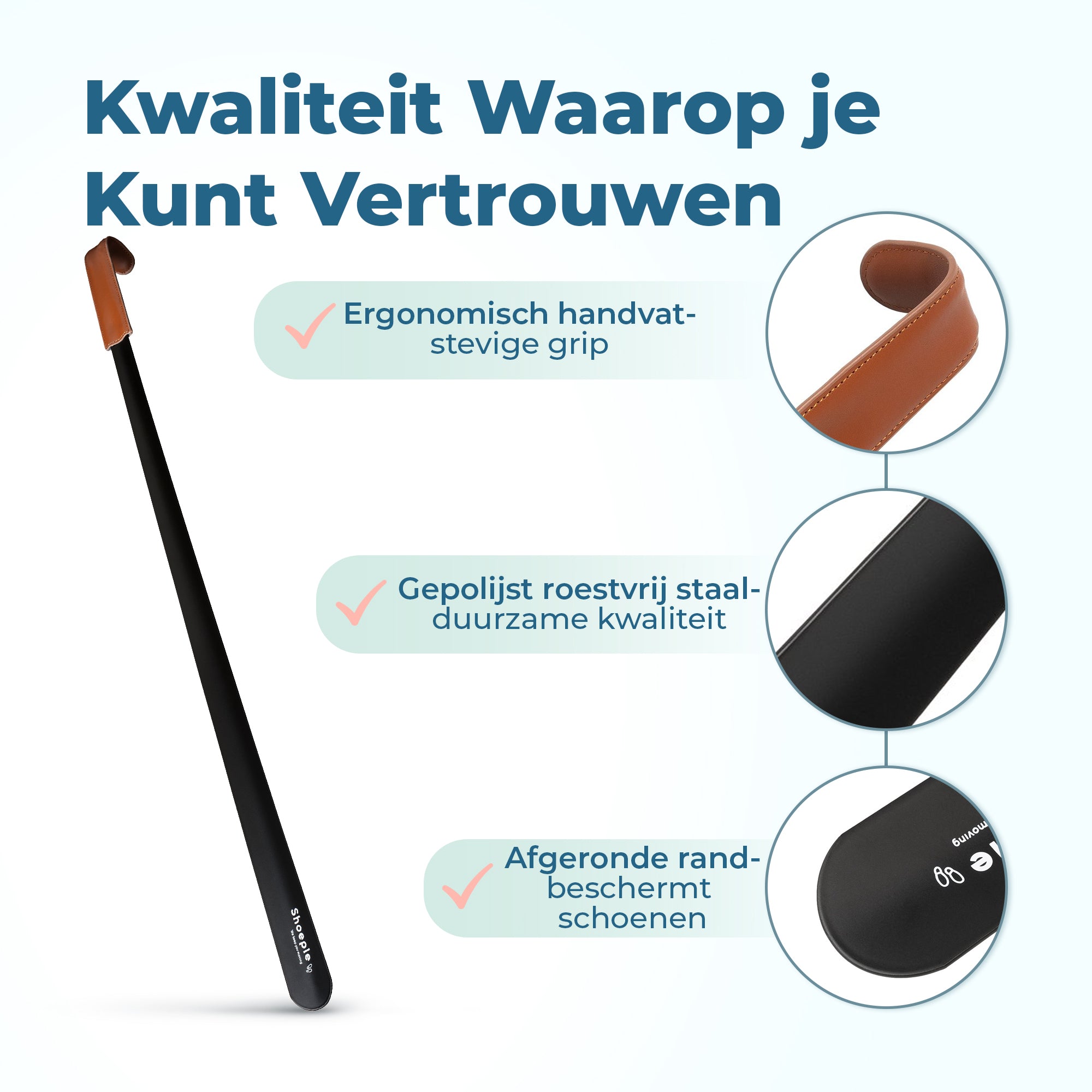 Shoeple Schoenlepel - 80cm Lang - RVS Duurzaam en extra sterk - Zwart