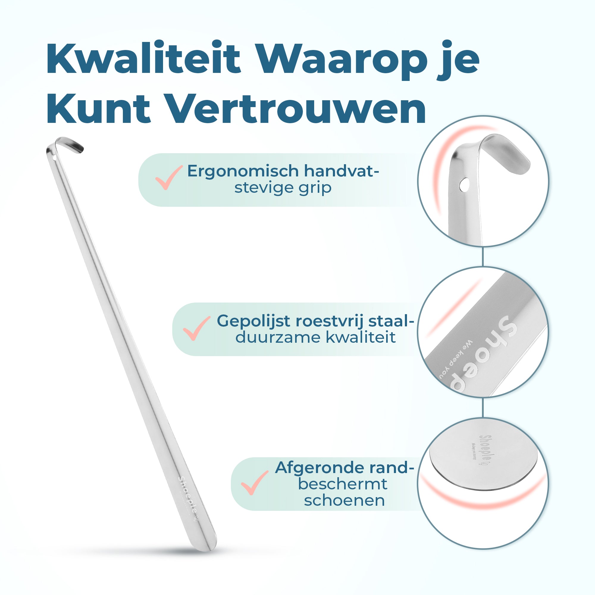 Shoeple Schoenlepel - 58cm Lang - RVS Duurzaam en extra sterk - Zilver