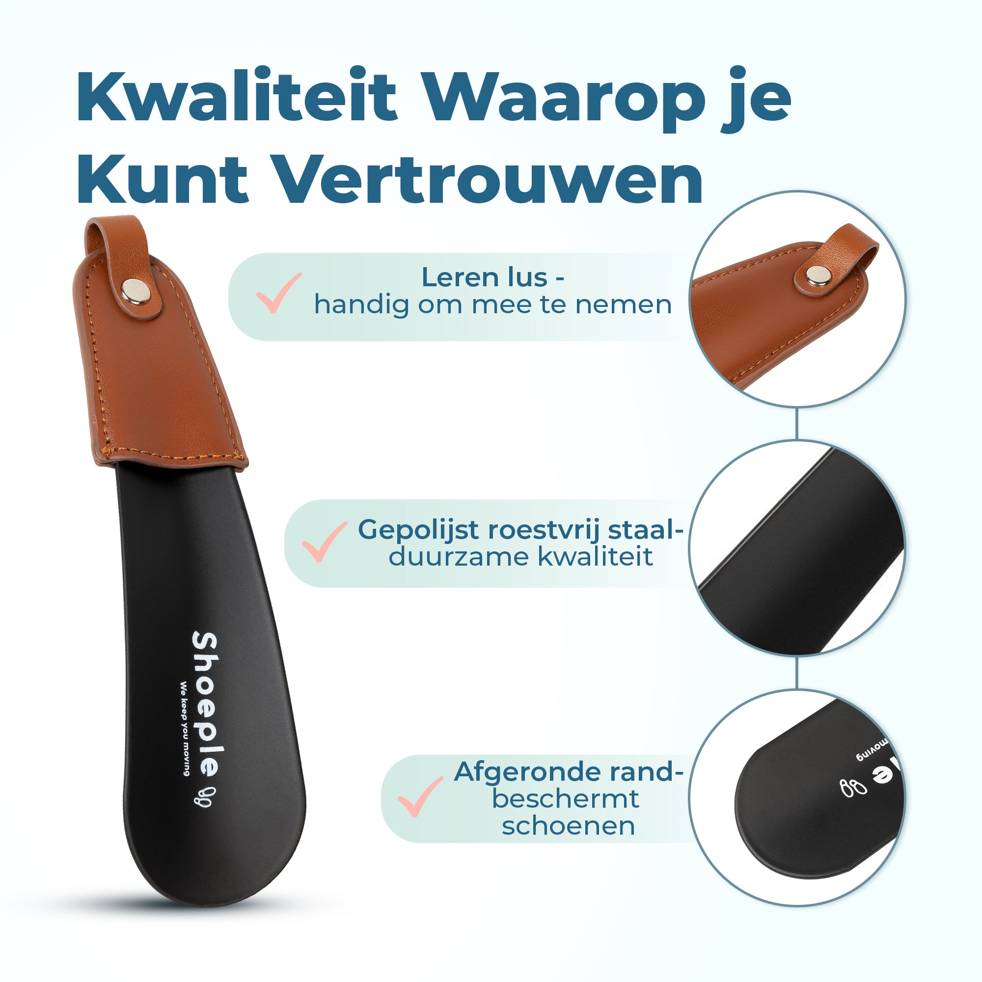 Shoeple Schoenlepel - 16cm Lang - RVS Duurzaam en extra sterk - Zwart