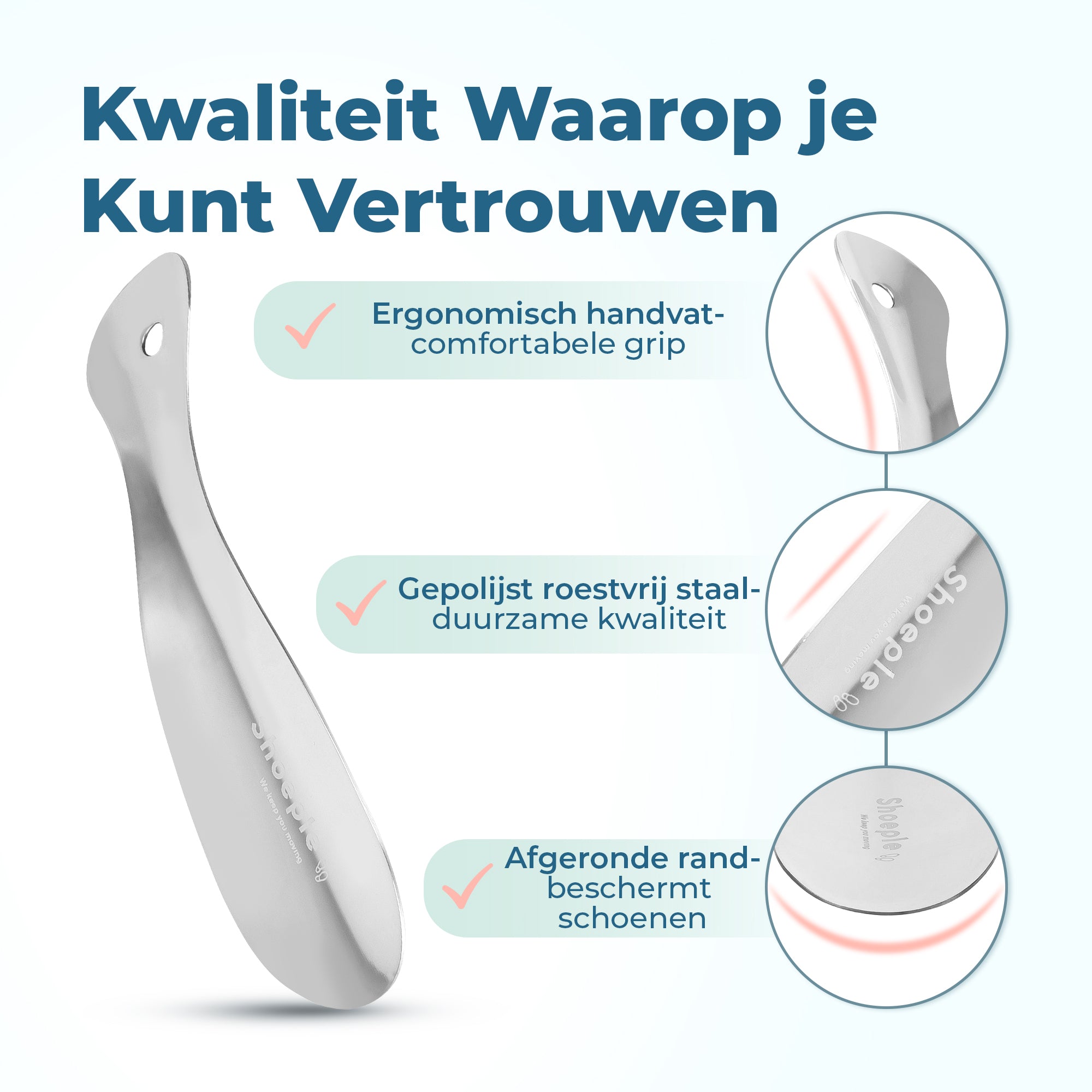 Shoeple Schoenlepel - 18,5cm Lang - RVS Duurzaam en extra sterk - Zilver
