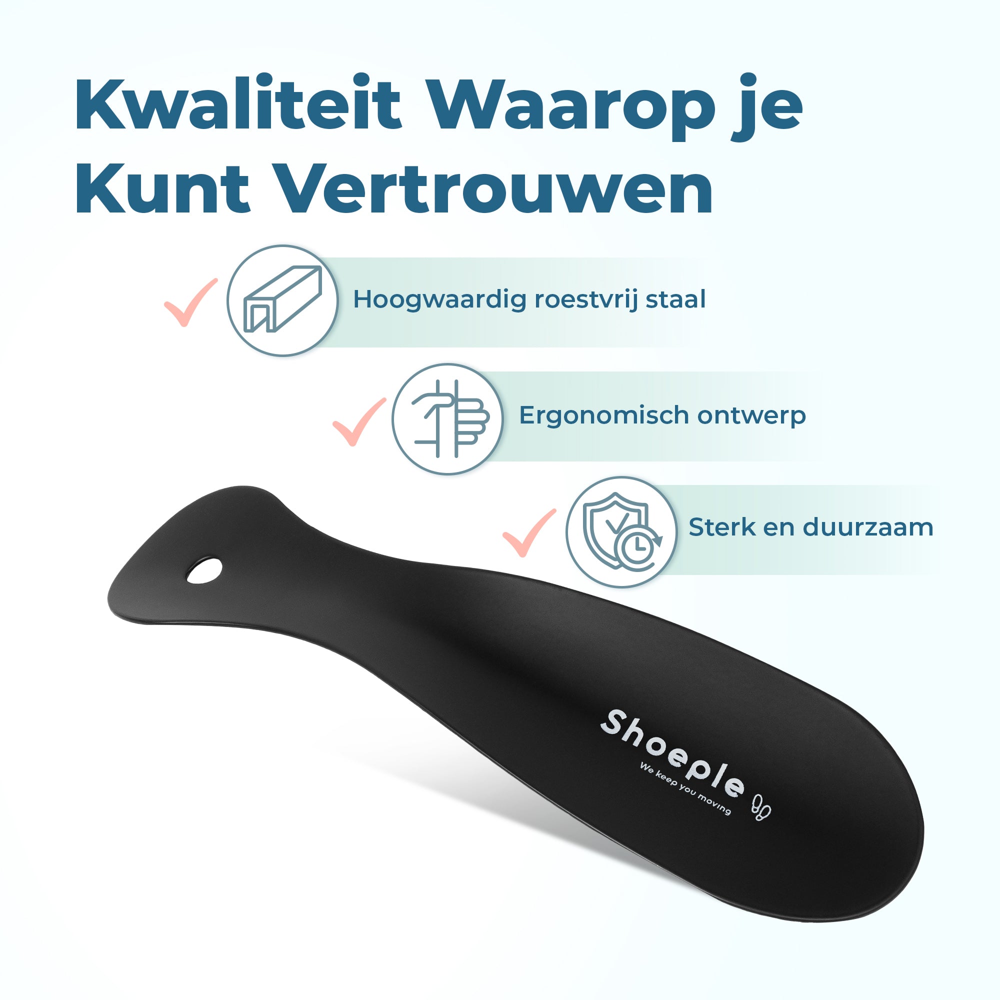 Shoeple Schoenlepel - 18,5cm Lang - RVS Duurzaam en extra sterk - Zwart