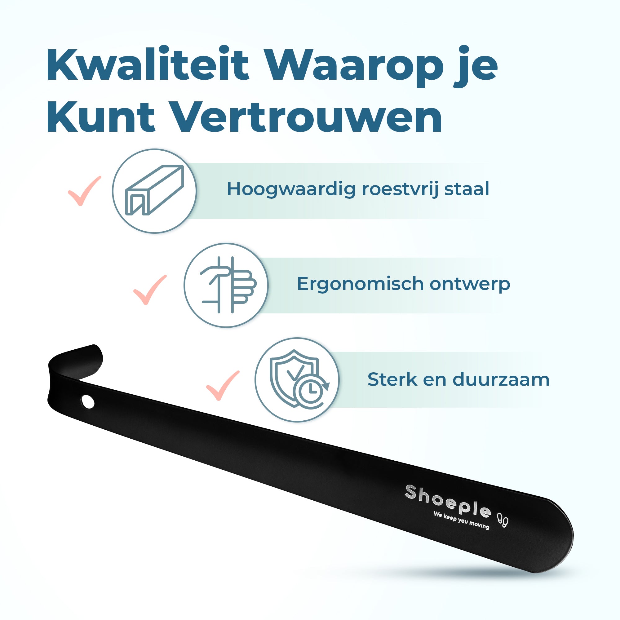 Shoeple Schoenlepel - 30cm Lang - RVS Duurzaam en extra sterk - Zwart