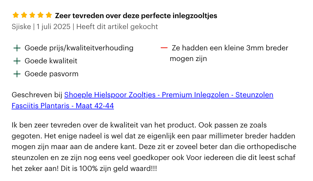 Shoeple Hielspoor Zooltjes - Premium Inlegzolen - Steunzolen Fasciitis Plantaris