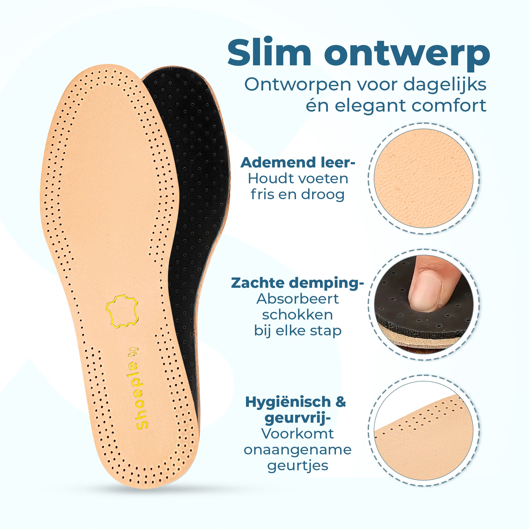 Shoeple Premium Leren Inlegzolen – Extra Zacht Comfort & Luxe Afwerking – Natuurlijke Leerlaag