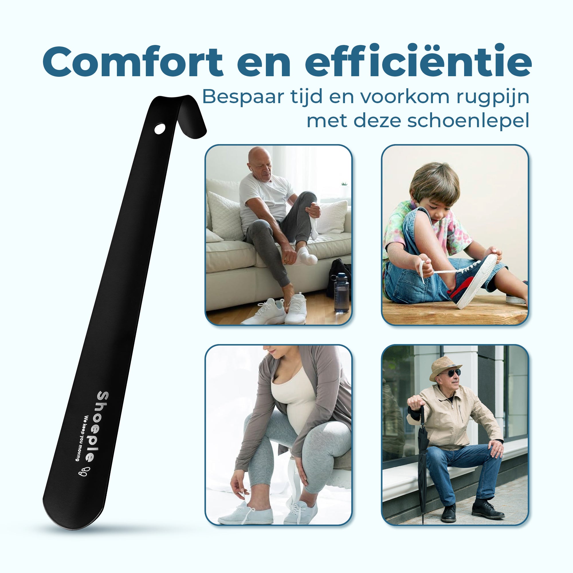Shoeple Schoenlepel - 30cm Lang - RVS Duurzaam en extra sterk - Zwart