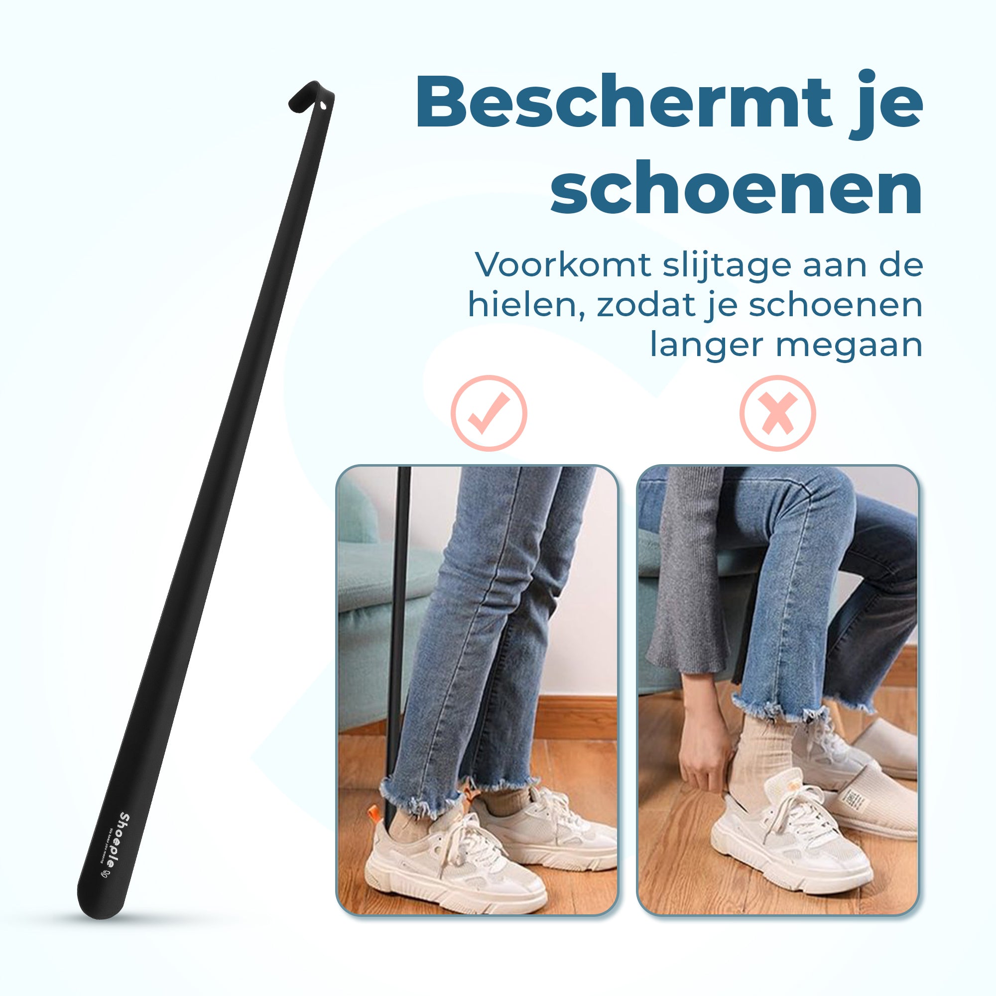 Shoeple Schoenlepel - 80cm Lang - RVS Duurzaam en extra sterk - Zwart