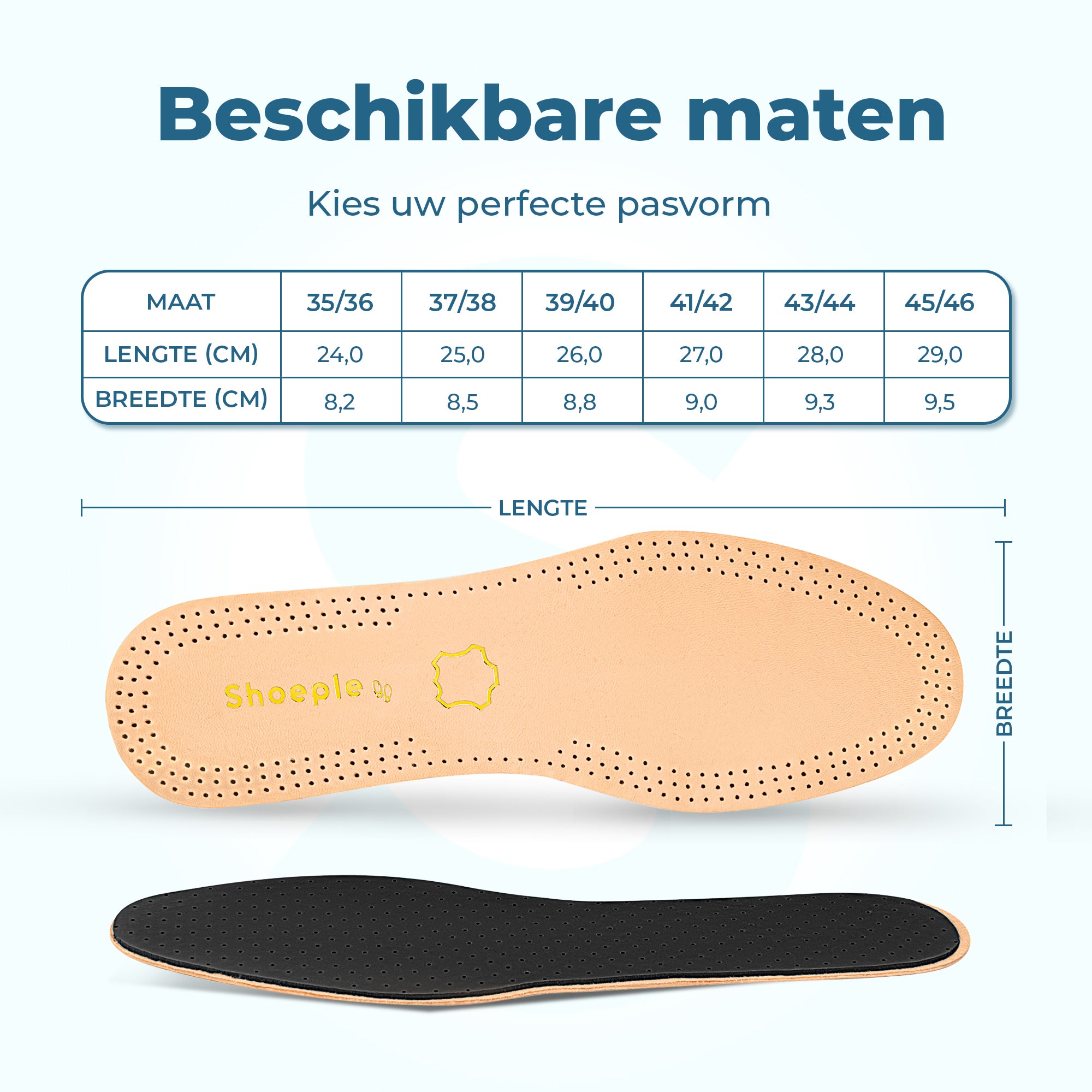 Shoeple Premium Leren Inlegzolen – Extra Zacht Comfort & Luxe Afwerking – Natuurlijke Leerlaag