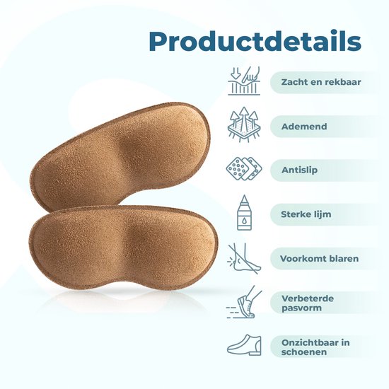 Shoeple Heelpad Comfortmax (6 stuks) - Hielkussentjes voor Schoenen - Schoenverkleiner - Antislip Hielzool - Hielbeschermer - Bruin