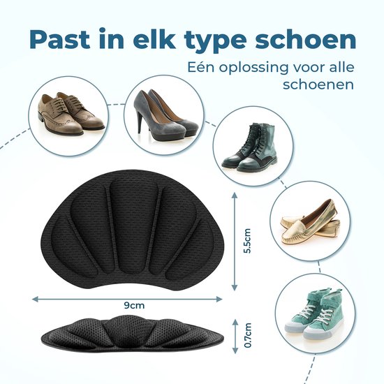 Shoeple Heelpad Flex (6 stuks) - Hielkussentjes voor Schoenen - Schoenverkleiner - Antislip Hielzool - Hielbeschermer - Zwart