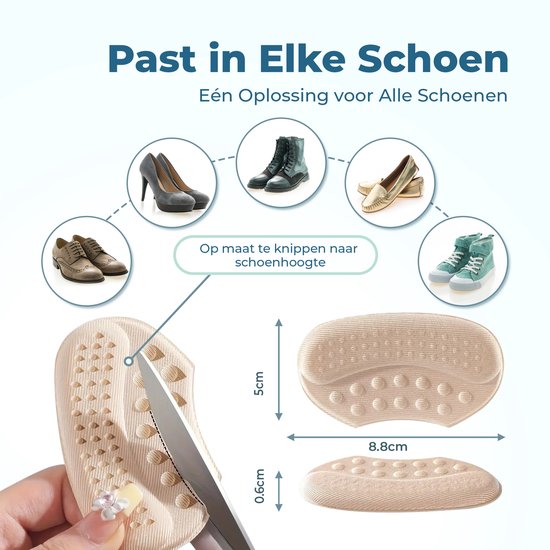 Shoeple Heelpad One (4 stuks) - Hielkussentjes voor Schoenen - Schoenverkleiner - Antislip Hielzool - Hielbeschermer - Beige