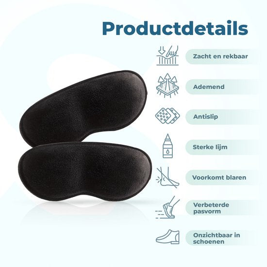 Shoeple Heelpad Comfortmax (6 stuks) - Hielkussentjes voor Schoenen - Schoenverkleiner - Antislip Hielzool - Hielbeschermer - Zwart