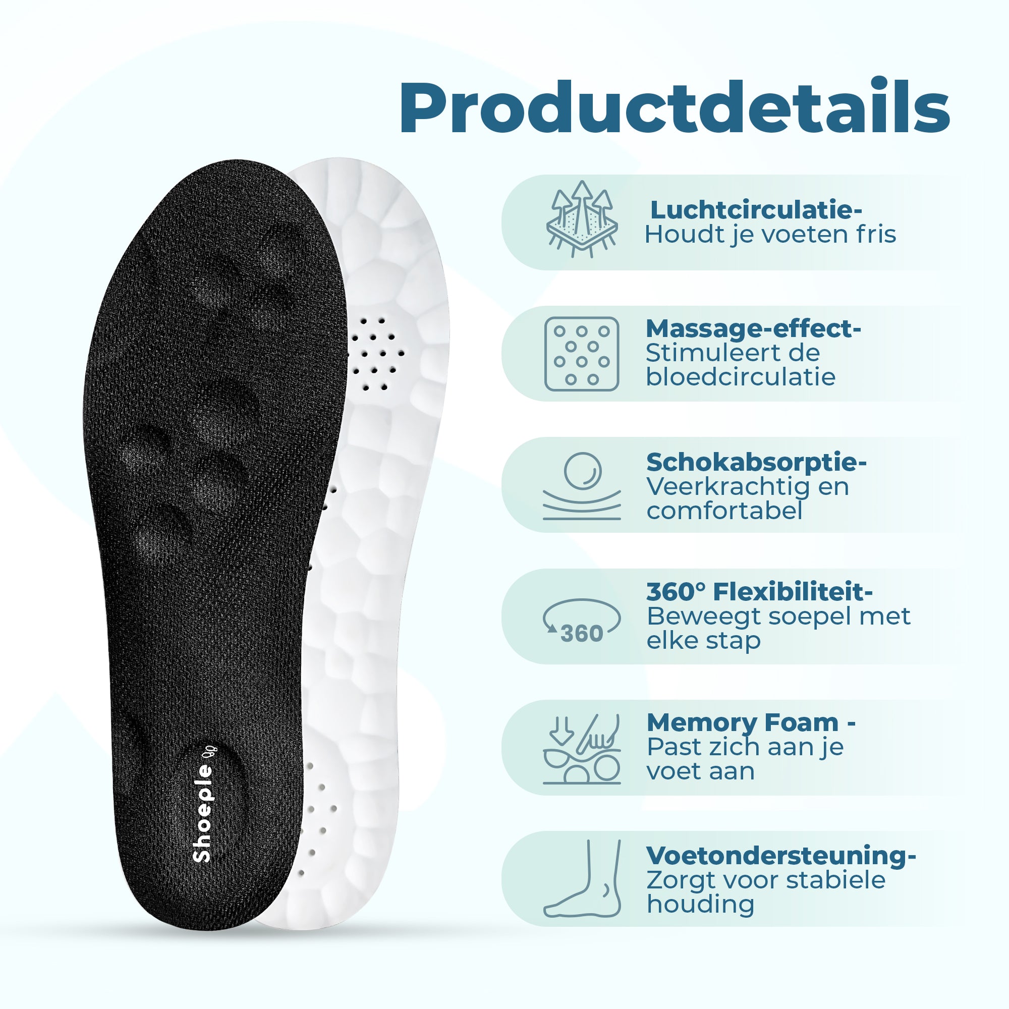 Shoeple Memory Foam Inlegzolen – Comfort & Schokdemping – Ademend & Ergonomisch