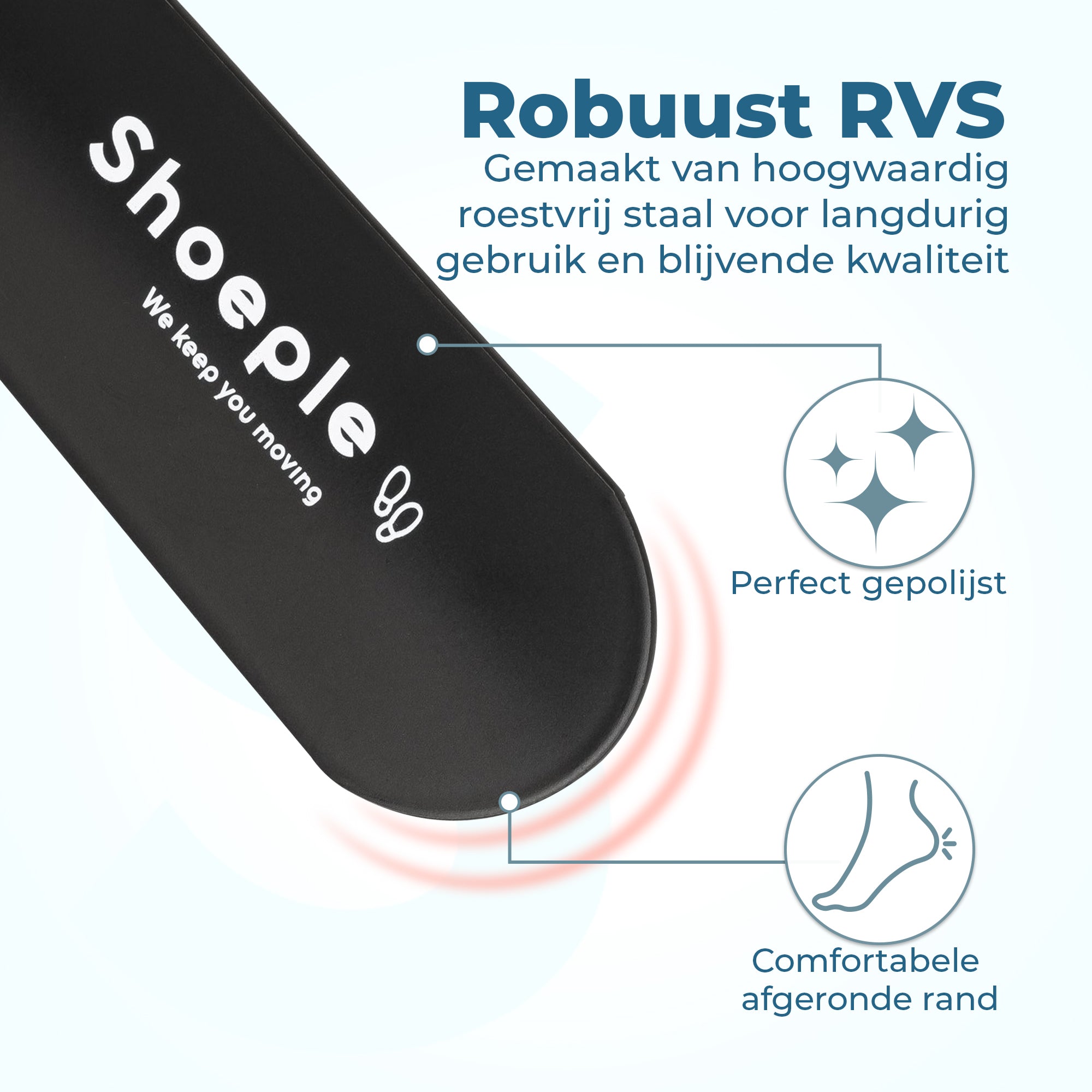 Shoeple Schoenlepel - 80cm Lang - RVS Duurzaam en extra sterk - Zwart