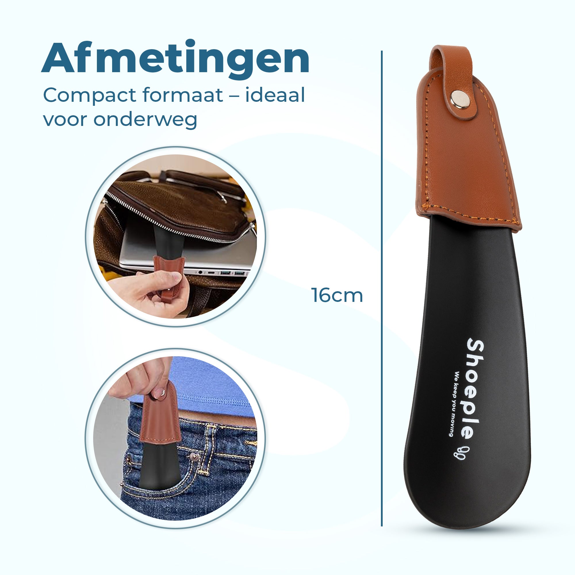 Shoeple Schoenlepel - 16cm Lang - RVS Duurzaam en extra sterk - Zwart