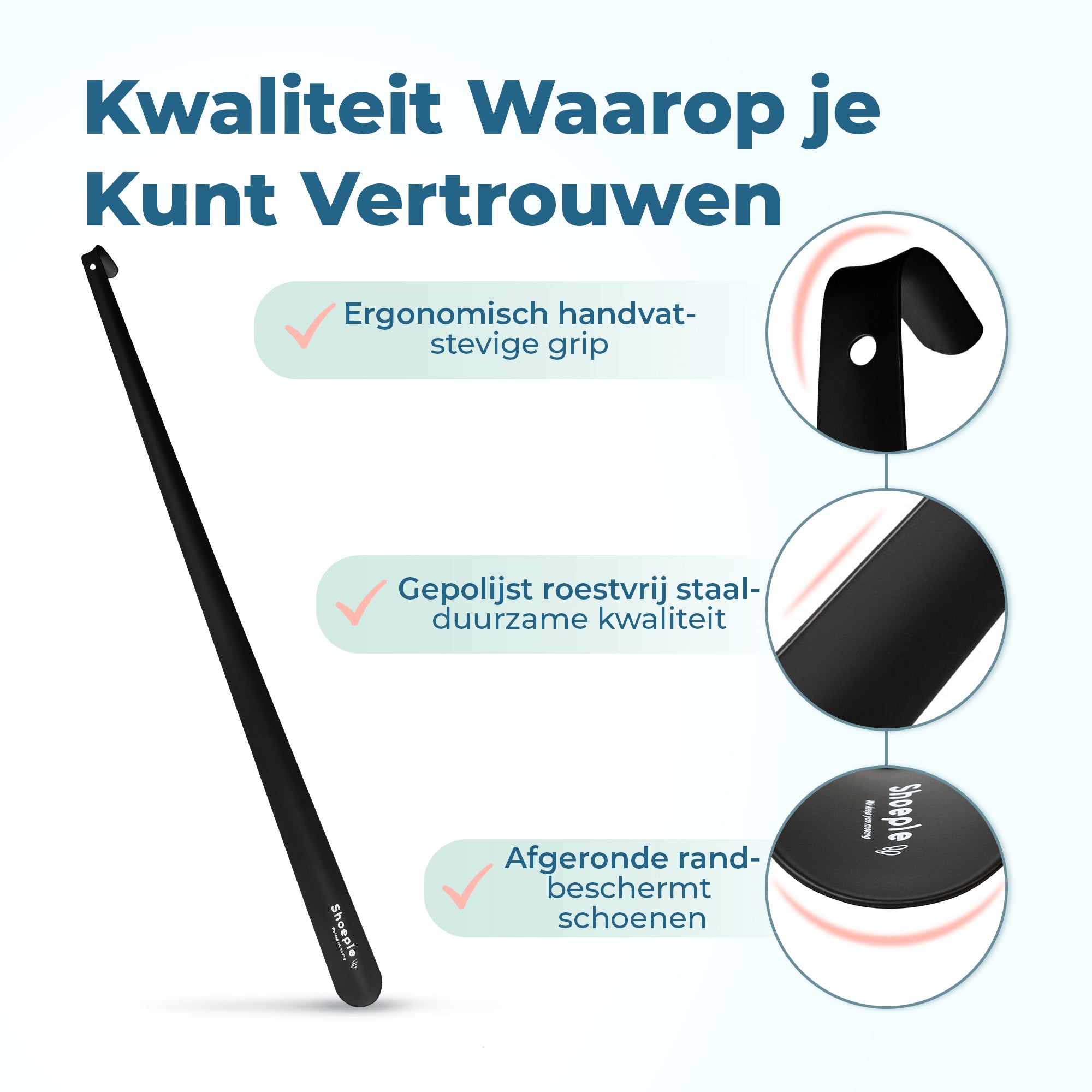 Shoeple Schoenlepel - 80cm Lang - RVS Duurzaam en extra sterk - Zwart