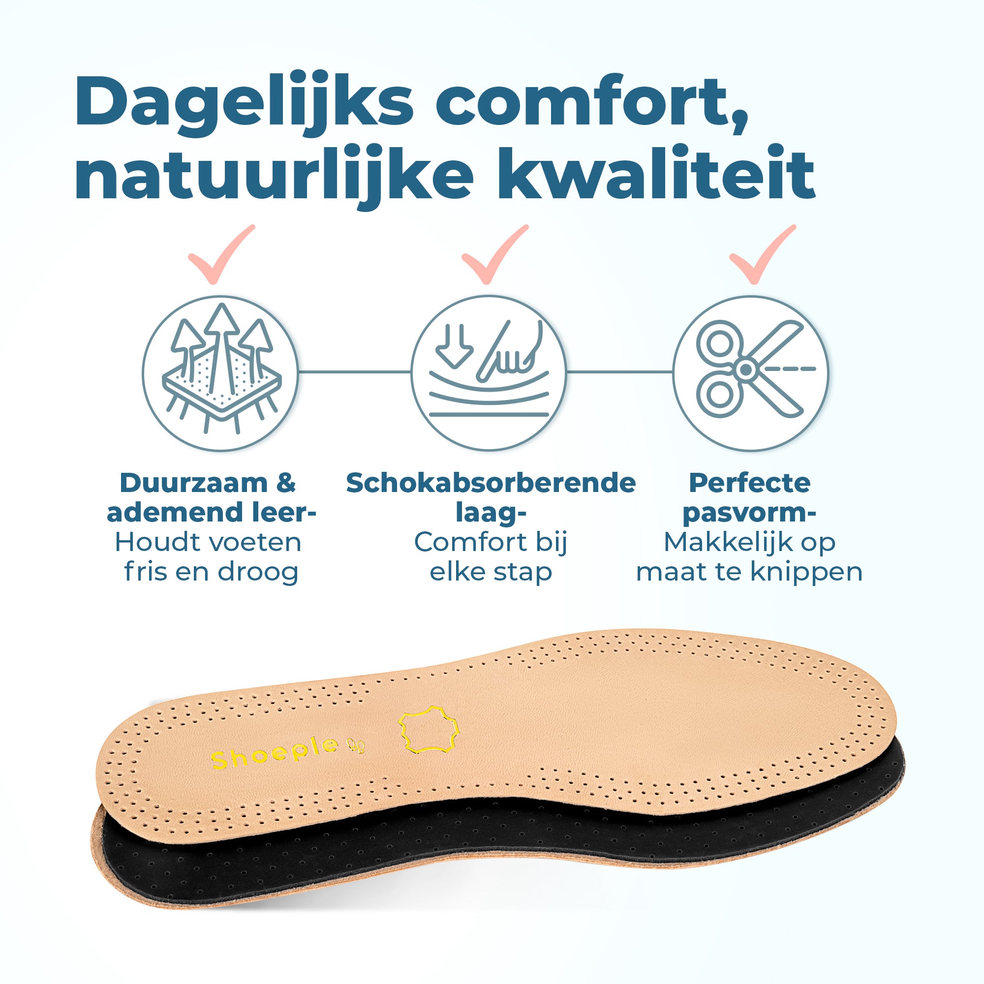 Shoeple Premium Leren Inlegzolen – Extra Zacht Comfort & Luxe Afwerking – Natuurlijke Leerlaag